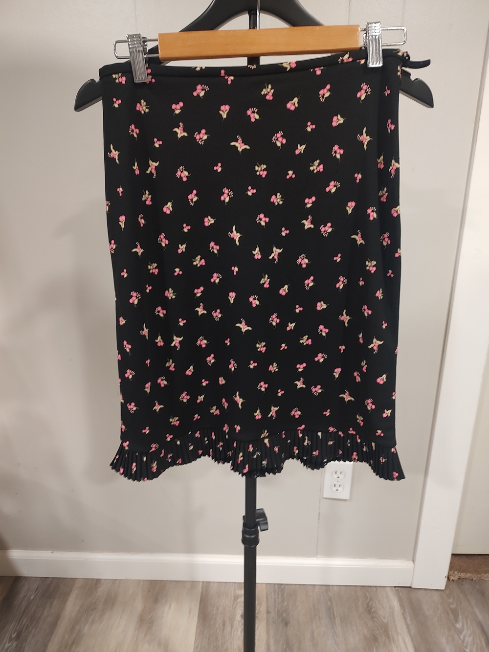 Ann Taylor Black Midi Skirt with Pink Floral